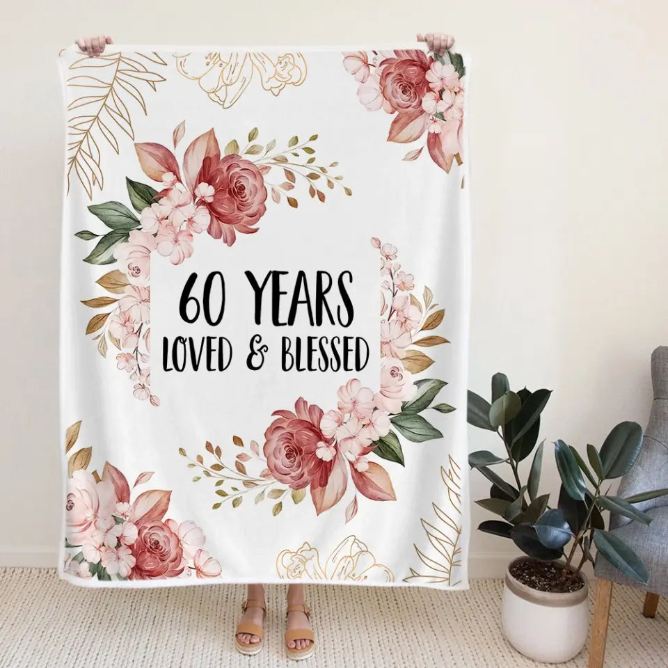Loved & Blessed Floral Blanket - Personalized Fleece Blanket - Birthday Gift For Mom, Grandma, Auntie | 308IHPBNBL308
