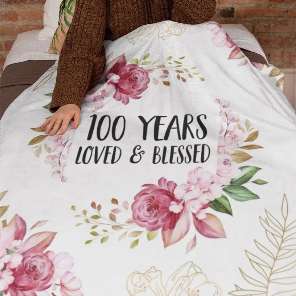 Loved & Blessed Floral Blanket - Personalized Fleece Blanket - Birthday Gift For Mom, Grandma, Auntie | 308IHPBNBL308
