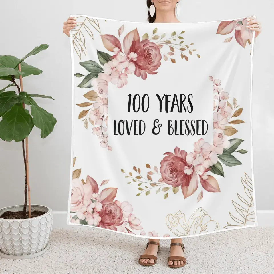 Loved & Blessed Floral Blanket - Personalized Fleece Blanket - Birthday Gift For Mom, Grandma, Auntie | 308IHPBNBL308