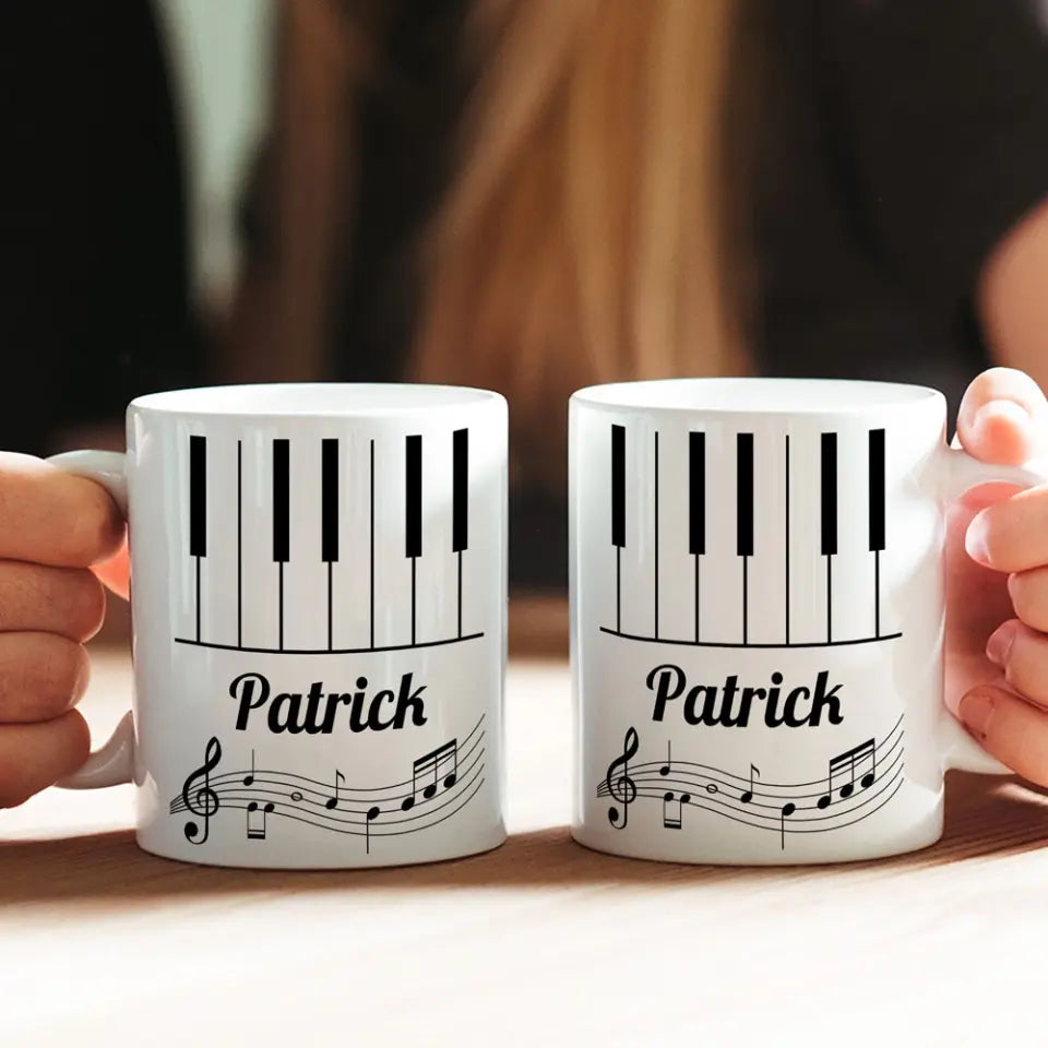 Set Piano Keyboard Music Lover Custom Name White Mug