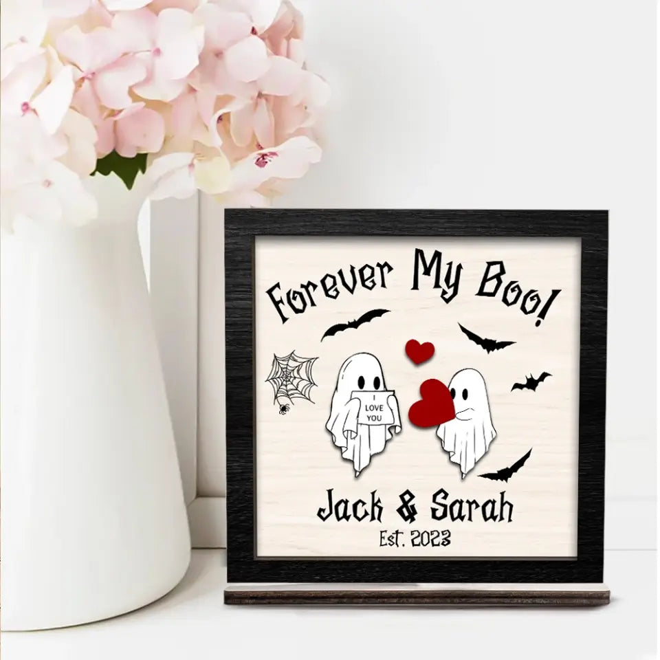 Forever My Boo - Personalized Wooden Plaque - Ghost Sign - Halloween Gift for Couples