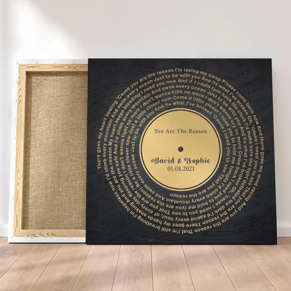 Vinyl Record Song Lyrics Custom - Wall Art Square Canvas - For Music Loving Husband or Wife - Sustainable Gift - 208IHPTHCA116