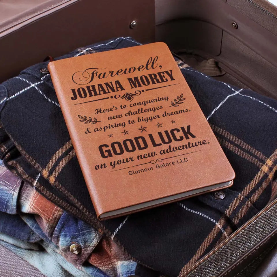 Here's To Conquering New Challenges, Graphic Leather Journal, Farewell Gift For Coworkers