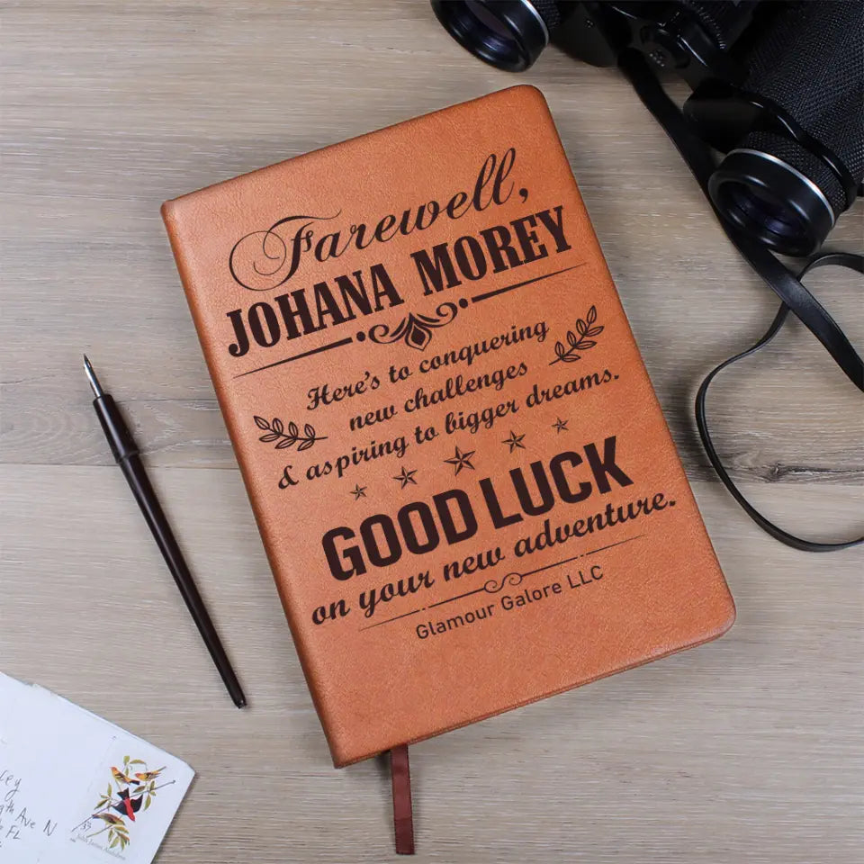 Here's To Conquering New Challenges, Graphic Leather Journal, Farewell Gift For Coworkers