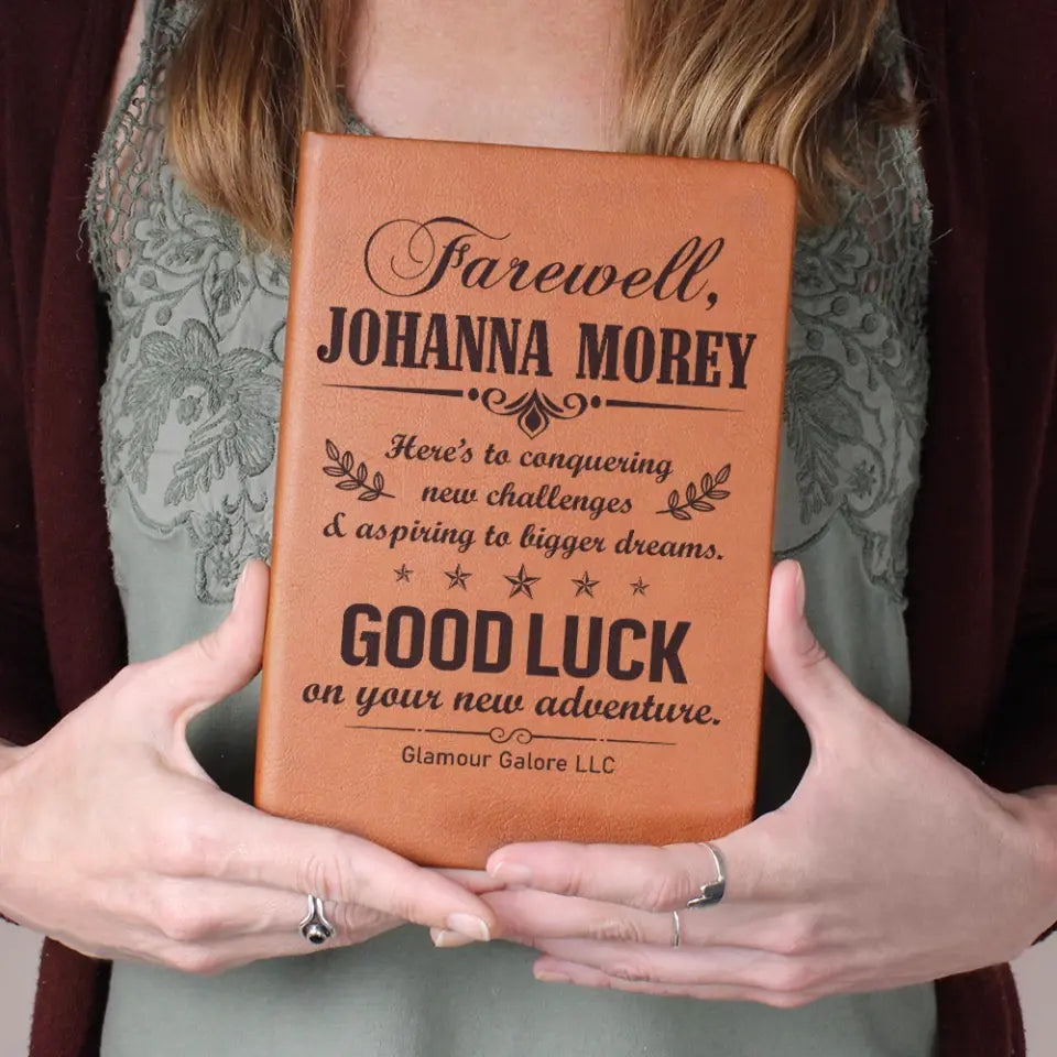 Here's To Conquering New Challenges, Graphic Leather Journal, Farewell Gift For Coworkers