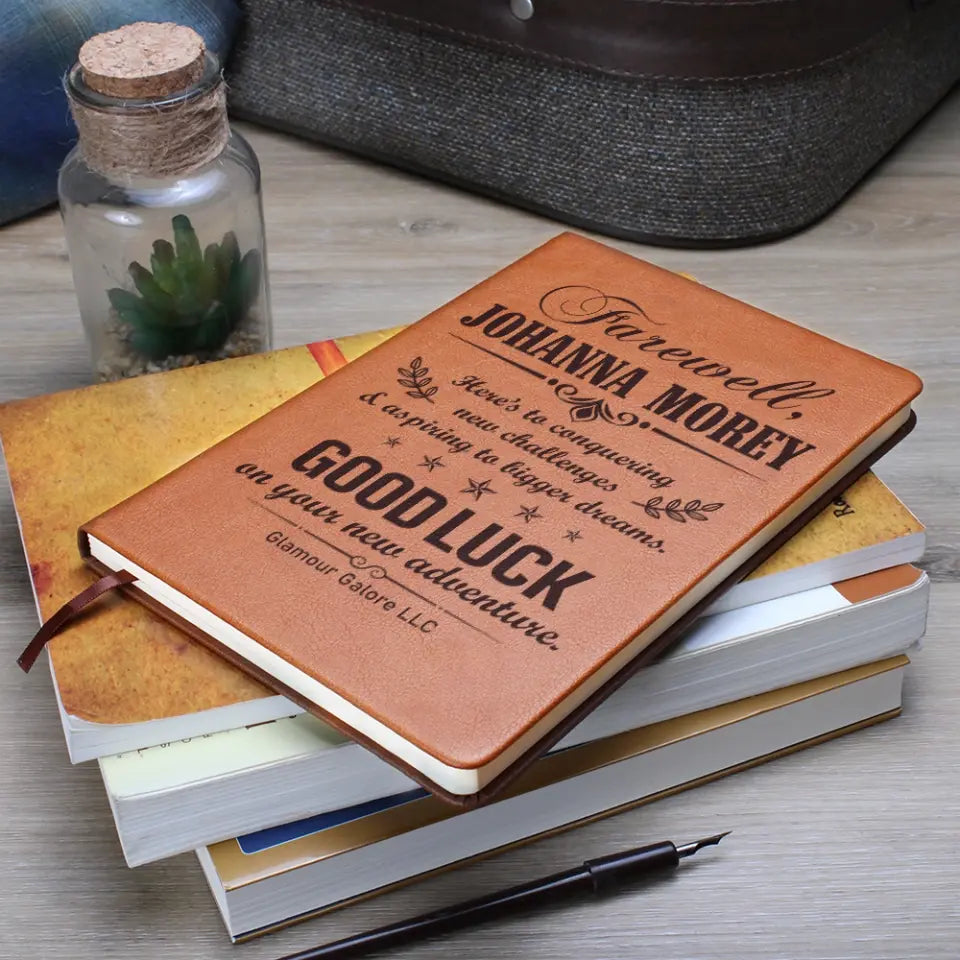 Here's To Conquering New Challenges, Graphic Leather Journal, Farewell Gift For Coworkers