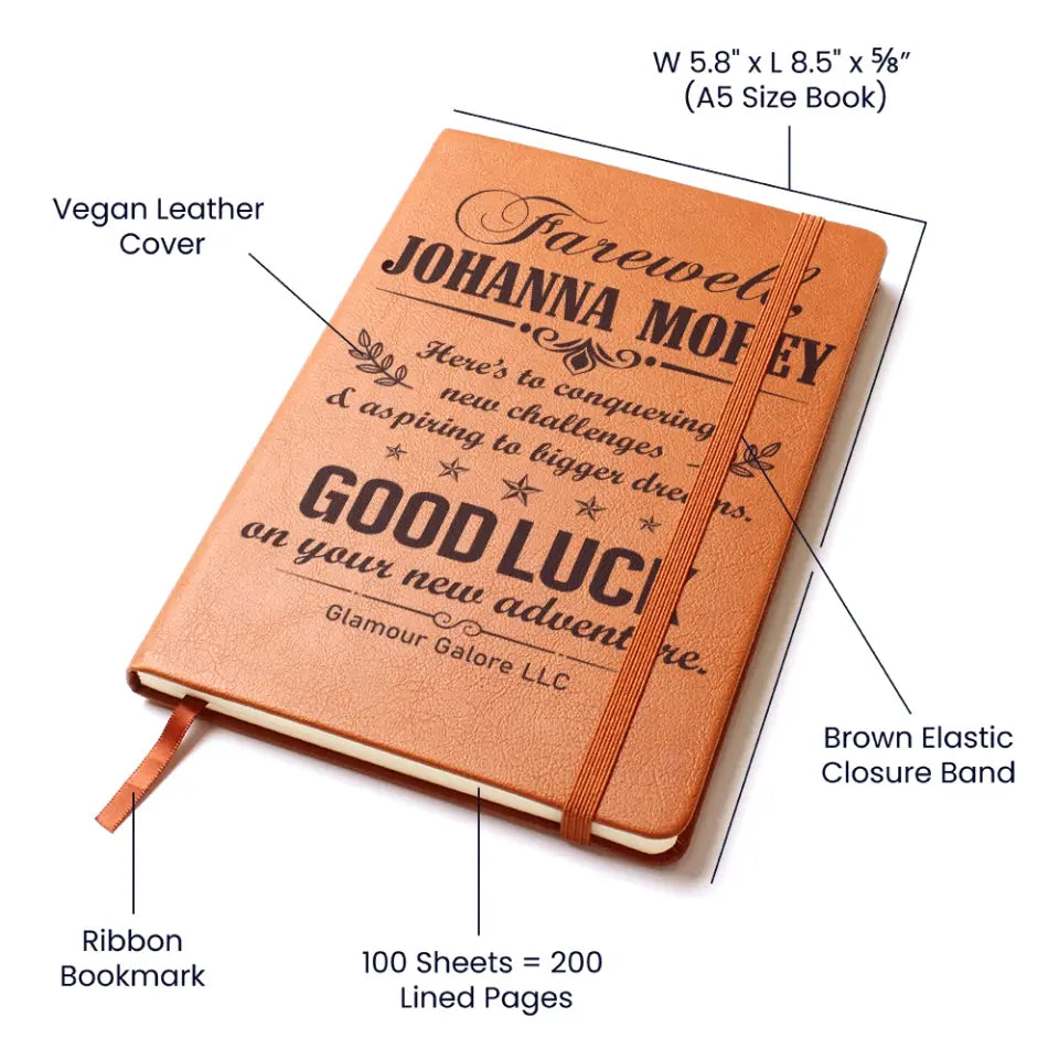 Here's To Conquering New Challenges, Graphic Leather Journal, Farewell Gift For Coworkers