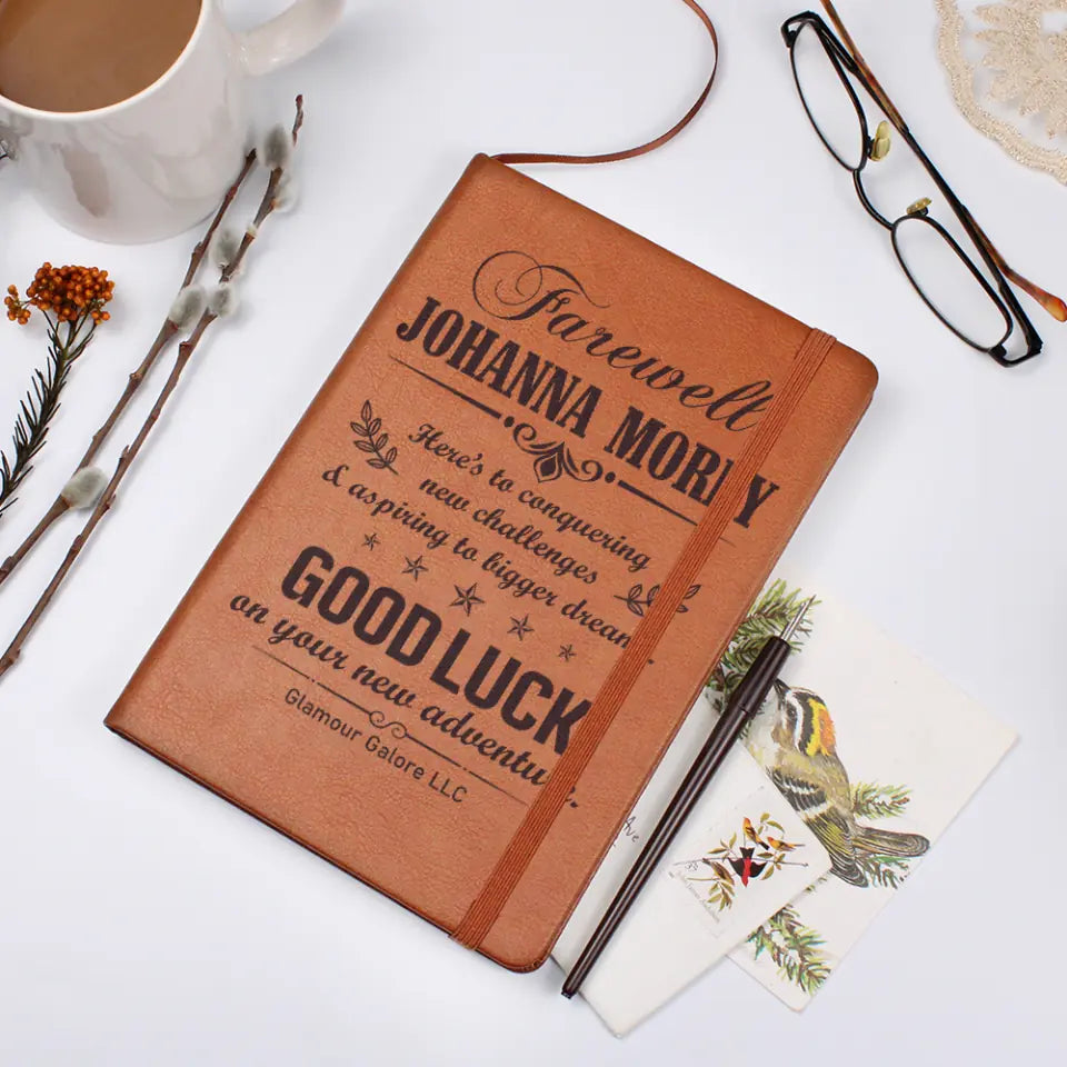 Here&#39;s To Conquering New Challenges, Graphic Leather Journal, Farewell Gift For Coworker Retiree | 309IHPBNLJ272