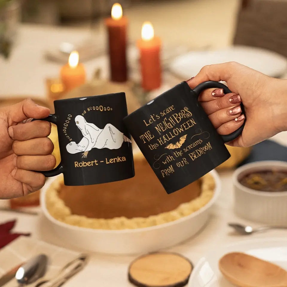 Let's Scare The Neighbors This Halloween - Personalized Black Mug