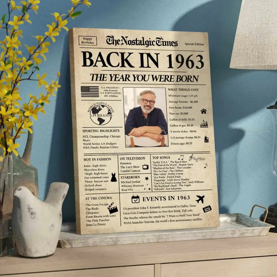 Back In 1963 Events, Personalized Canvas Poster Wall Art, 60th Birthday Gift | 309IHPNPCA180