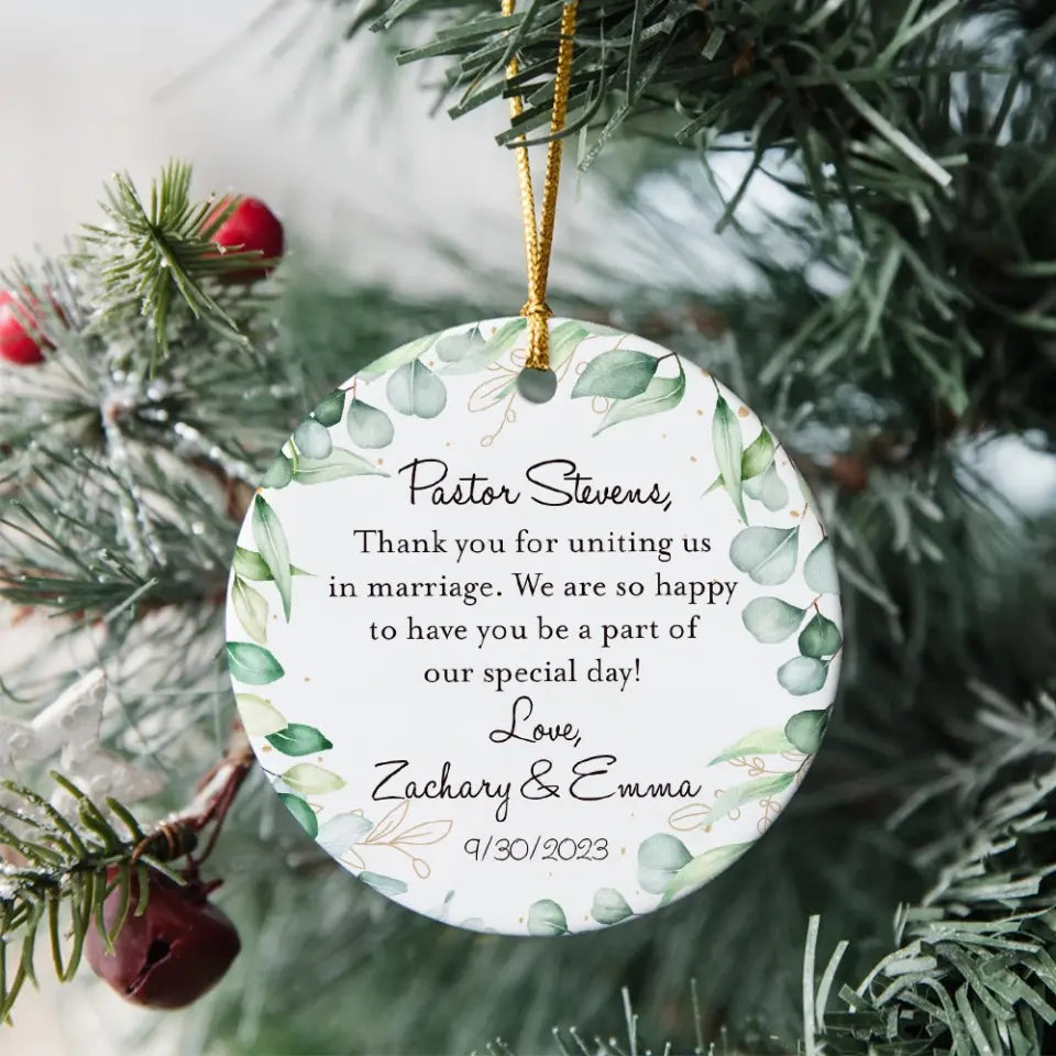 Thank you Pastor For Uniting Us In Marriage Personalized Ornament