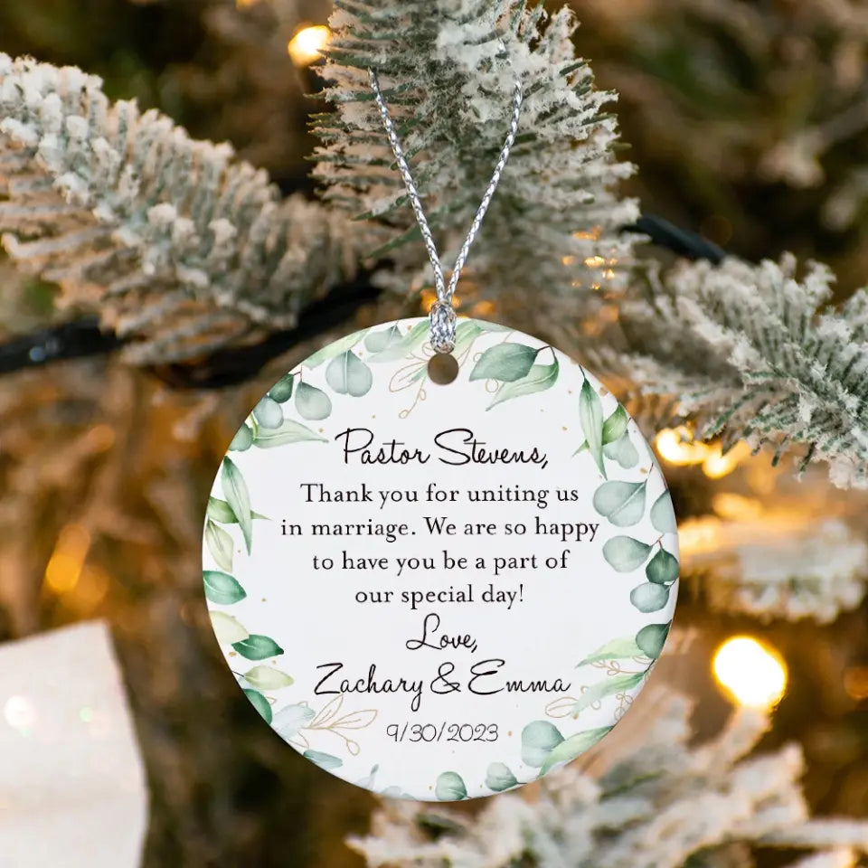 Thank you Pastor For Uniting Us In Marriage Personalized Ornament