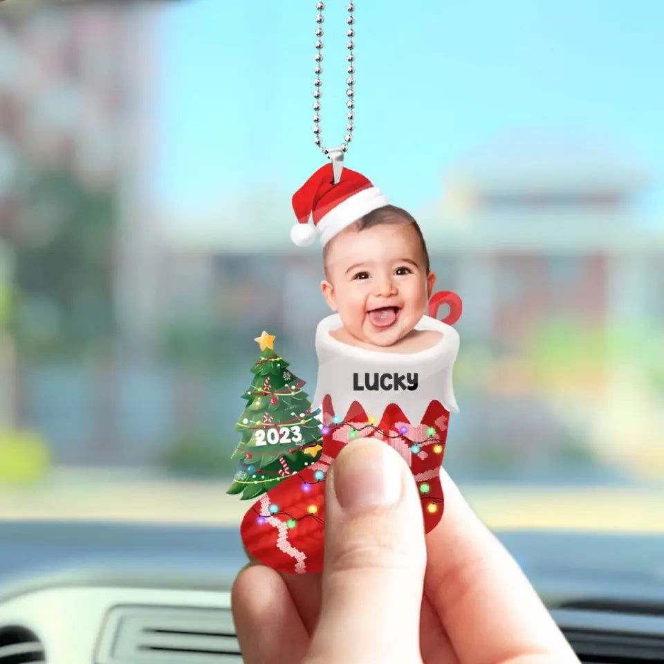 Baby In The Christmas Sock - Personalized Photo Acrylic Ornament - Christmas Gift for Newborn Baby, for New Parents