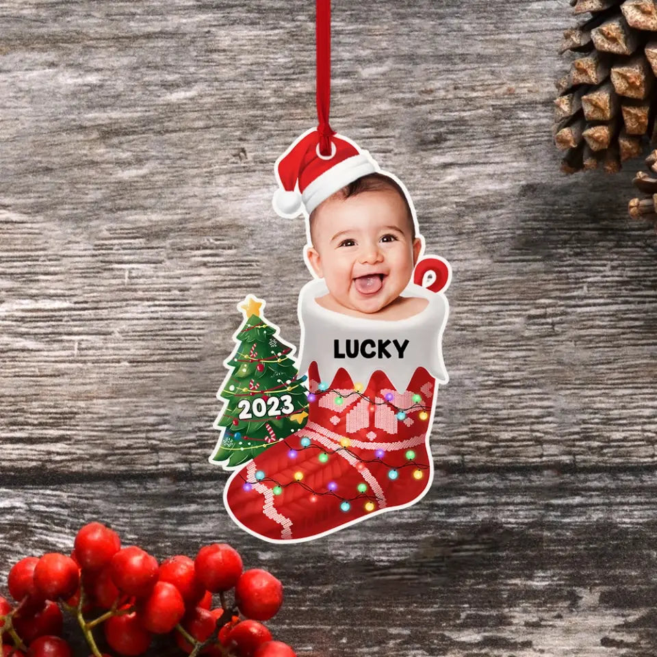 Baby In The Christmas Sock - Personalized Upload Photo Acrylic Ornament - Best Gift For Your Baby On Christmas - 210IHPNPOR409
