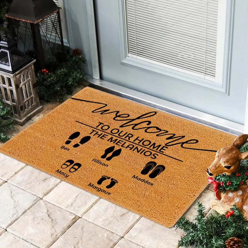 Welcome To Our Home Custom Footprint - Housewarming Gifts - Custom Doormat - Family Gifts