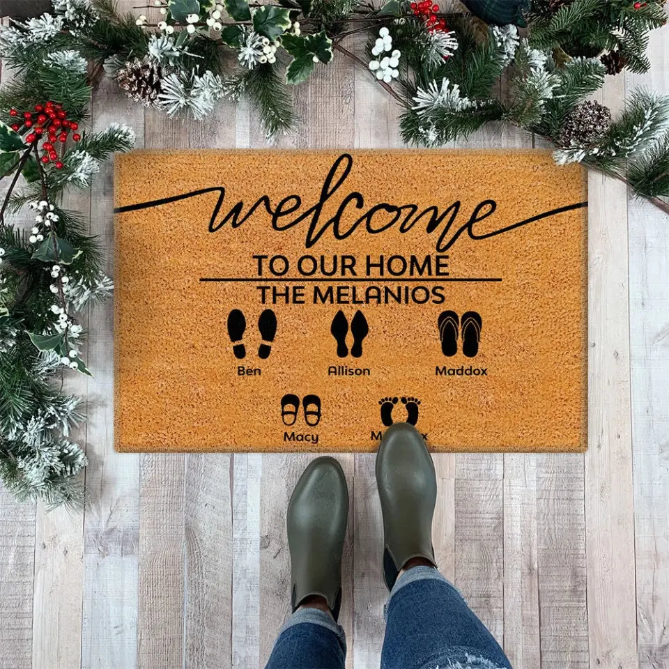Welcome To Our Home Custom Footprint - Housewarming Gifts - Custom Doormat - Family Gifts