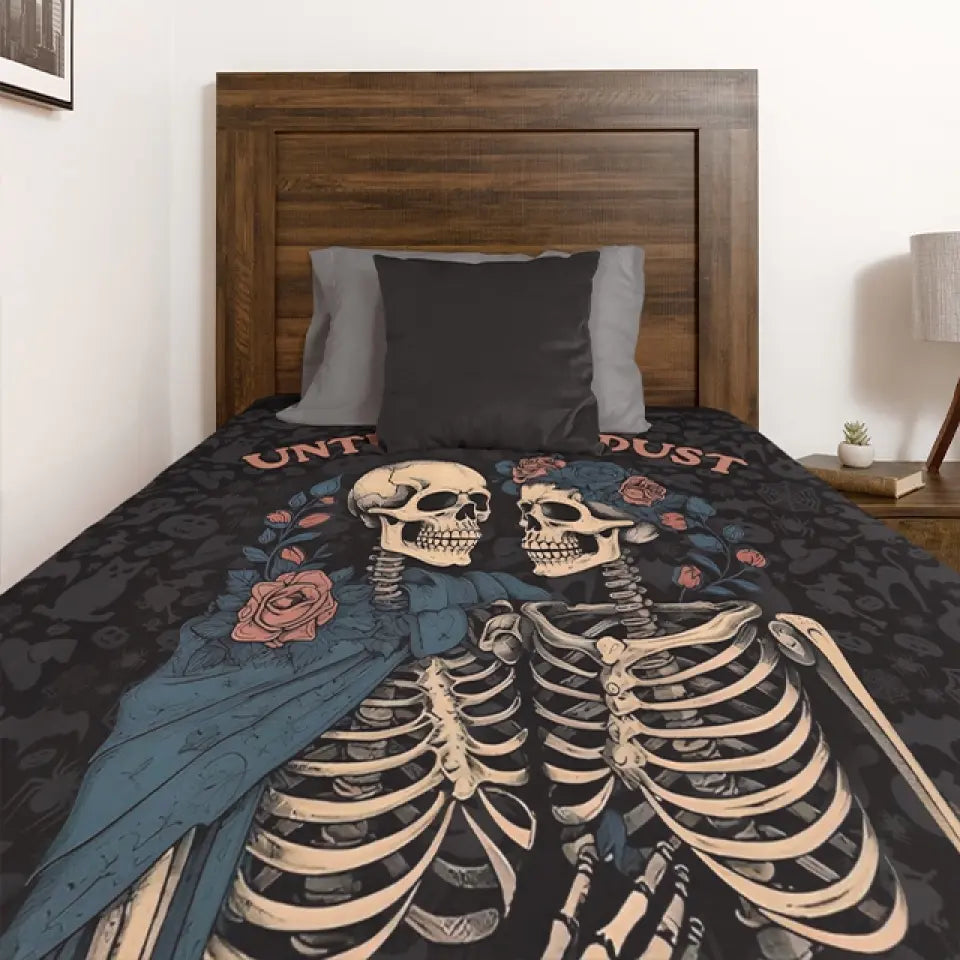 Until We're Dust Skeleton - Personalized Fleece Blanket - Halloween Gift For Couples - For Her Him