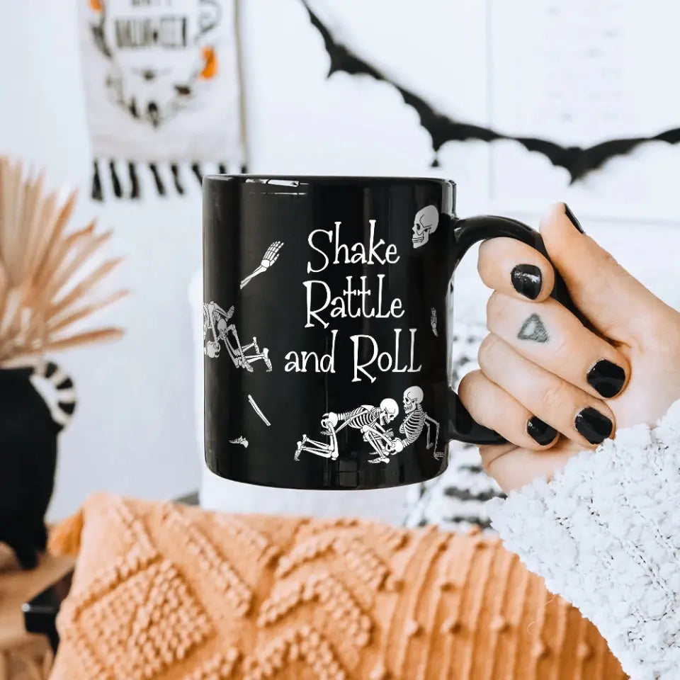 Shake Rattle And Roll - Personalized Black Mug - Halloween Gift For Couple