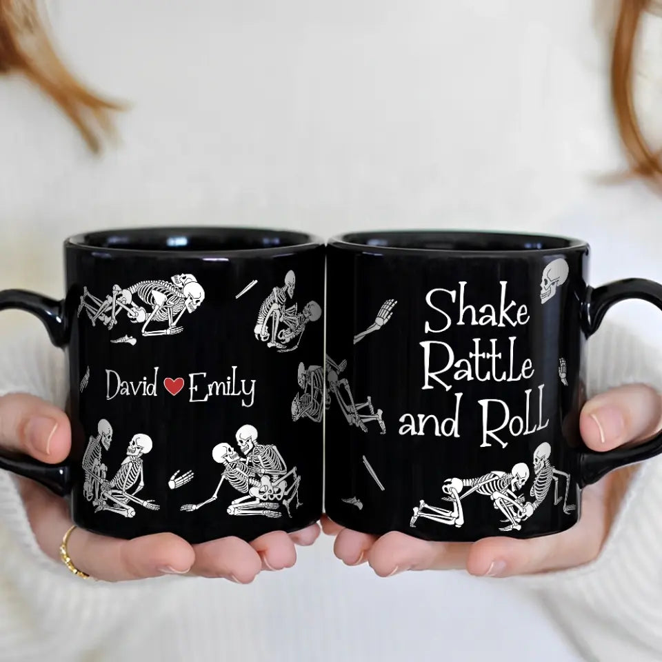 Shake Rattle And Roll - Personalized Black Mug - Halloween Gift For Couple