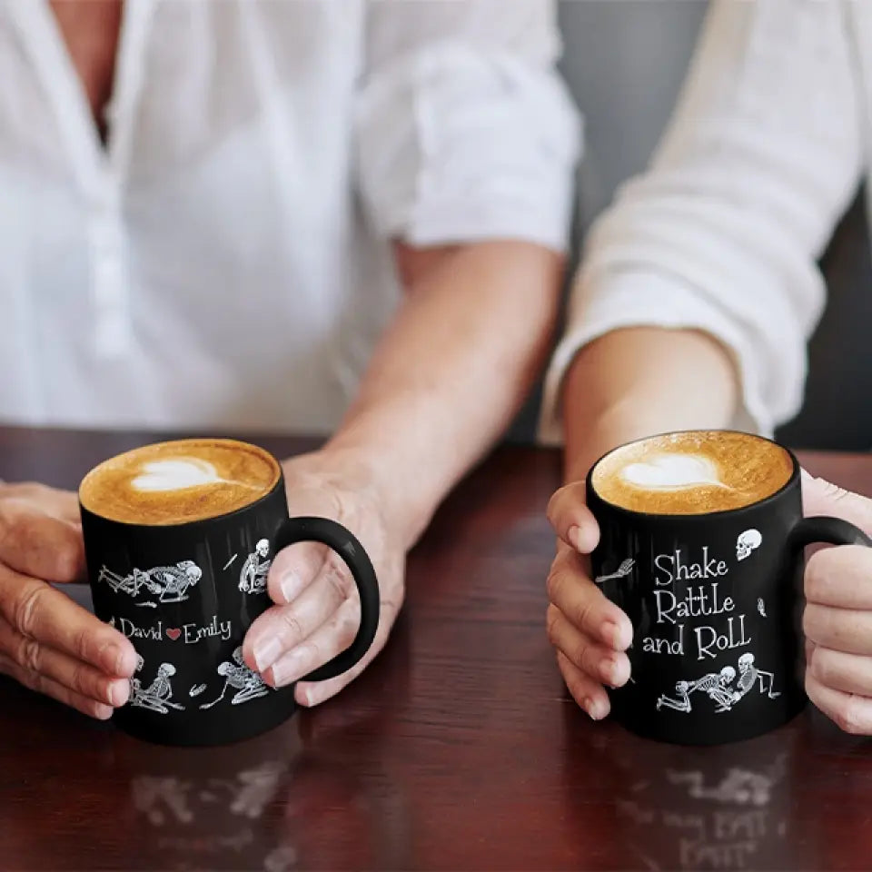 Shake Rattle And Roll - Personalized Black Mug - Halloween Gift For Couple