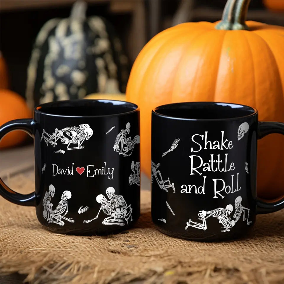 Shake Rattle And Roll - Personalized Black Mug - Halloween Gift For Couple