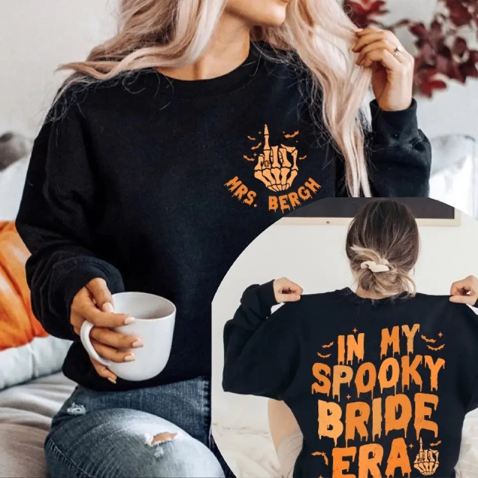 In My Spooky Bride Era, Custom Name T-Shirt Two Sides, Wedding Gift For Halloween, Couple Bride | 309IHPLNTS507