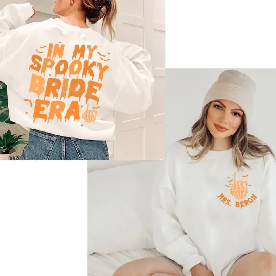 In My Spooky Bride Era, Custom Name T-Shirt Two Sides, Wedding Gift For Halloween, Couple Bride | 309IHPLNTS507