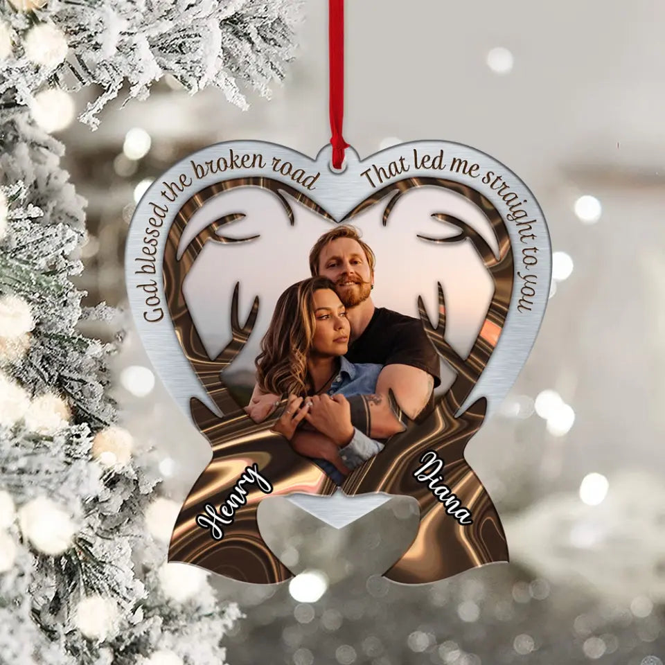 God Blessed The Broken Road That Led Me Straight To You - Personalized Car Ornament - Best Gift For Couple Him Her - 301IHPNPOR139