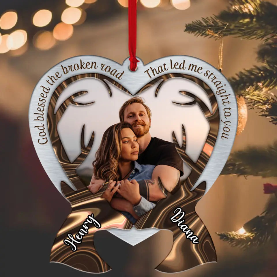 God Blessed The Broken Road That Led Me Straight To You - Personalized Car Ornament - Gift For Couples