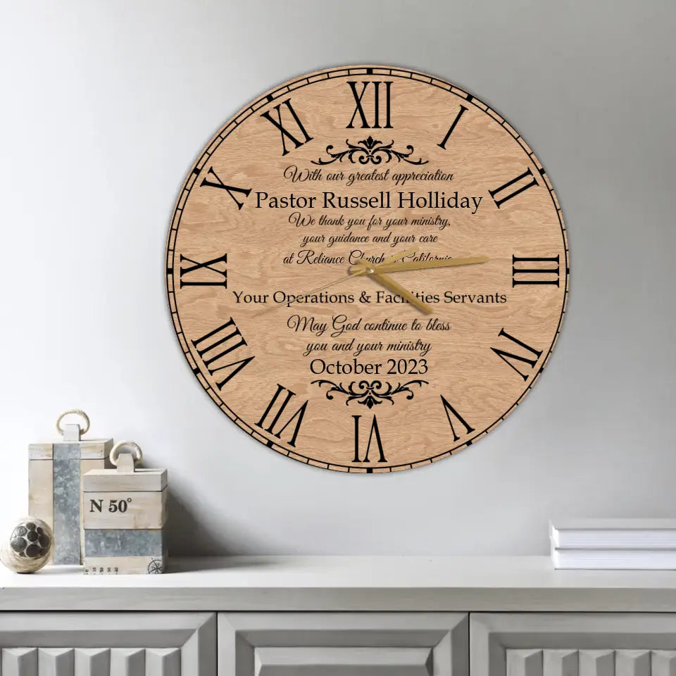 May God Continue To Bless You and Your Ministry, Personalized Wall Clock, Gift For Pastor | 309IHPLNWC628