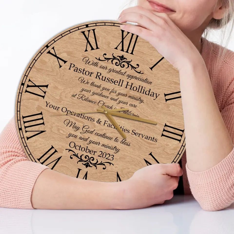 May God Continue To Bless You and Your Ministry, Personalized Wall Clock, Gift For Pastor | 309IHPLNWC628