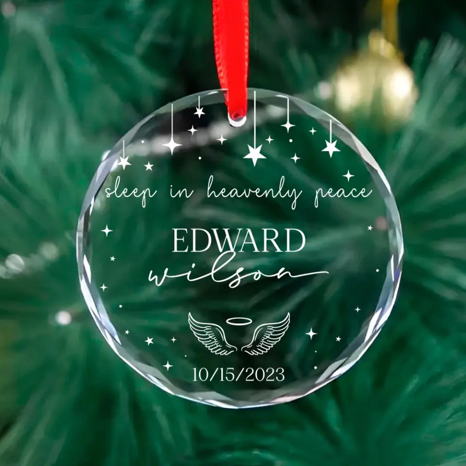 Sleep In Heavenly Peace, Personalized Glass Ornament, Memorial Gift Sympathy Gift | 309IHPBNOR1052