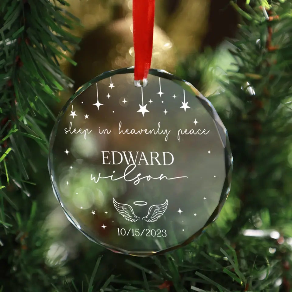 Sleep In Heavenly Peace, Personalized Glass Ornament, Memorial Gift Sympathy Gift | 309IHPBNOR1052