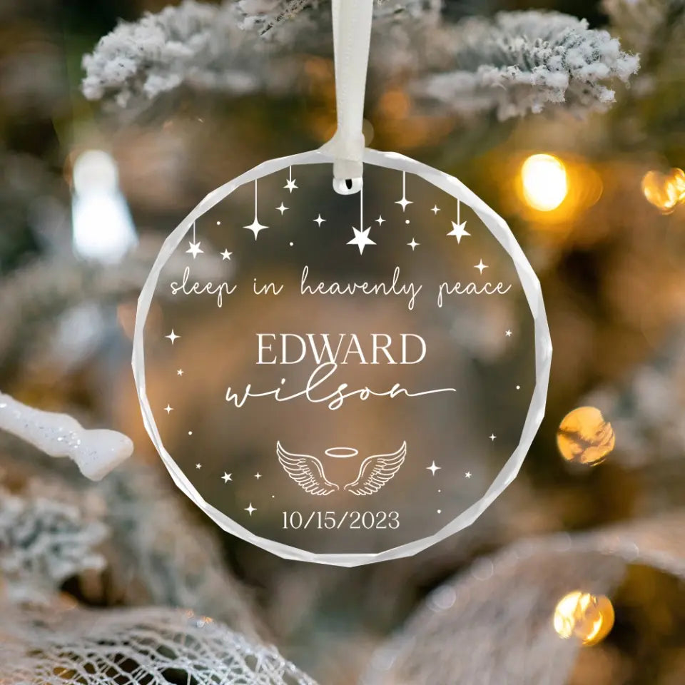 Sleep In Heavenly Peace, Personalized Glass Ornament, Memorial Gift Sympathy Gift | 309IHPBNOR1052