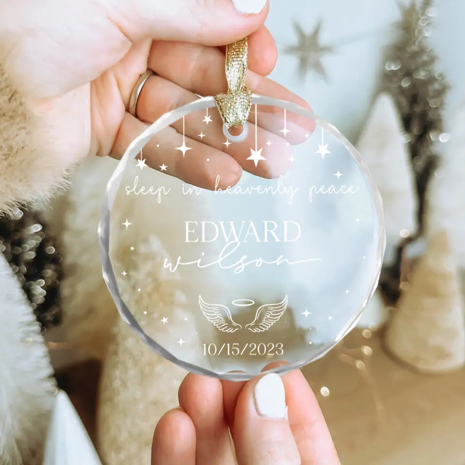 Sleep In Heavenly Peace, Personalized Glass Ornament, Memorial Gift Sympathy Gift | 309IHPBNOR1052