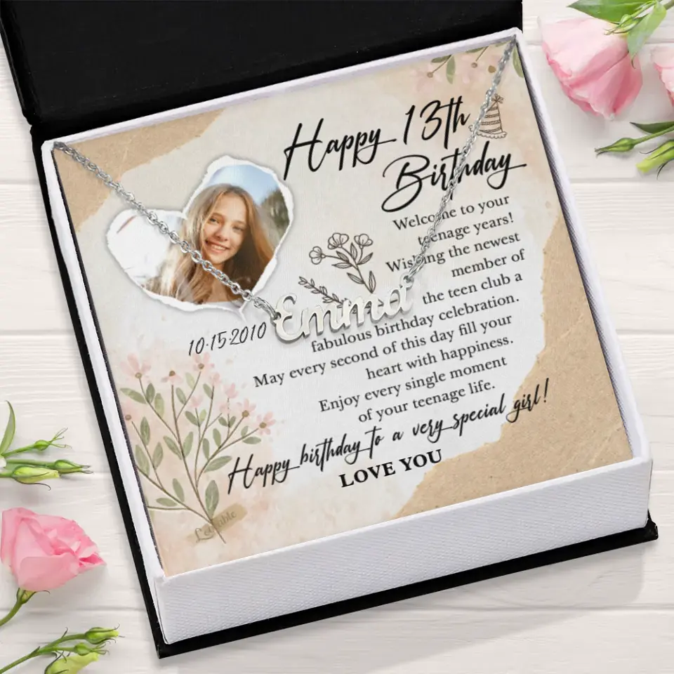 Happy 13th Birthday Custom Name Necklace