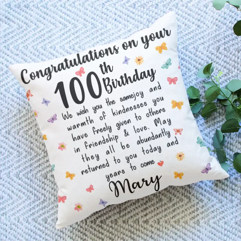 100th Birthday Congratulation Personalized Pillow