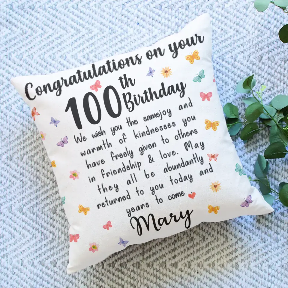 100th Birthday Congratulation Personalized Pillow Birthday Anniversary Gift