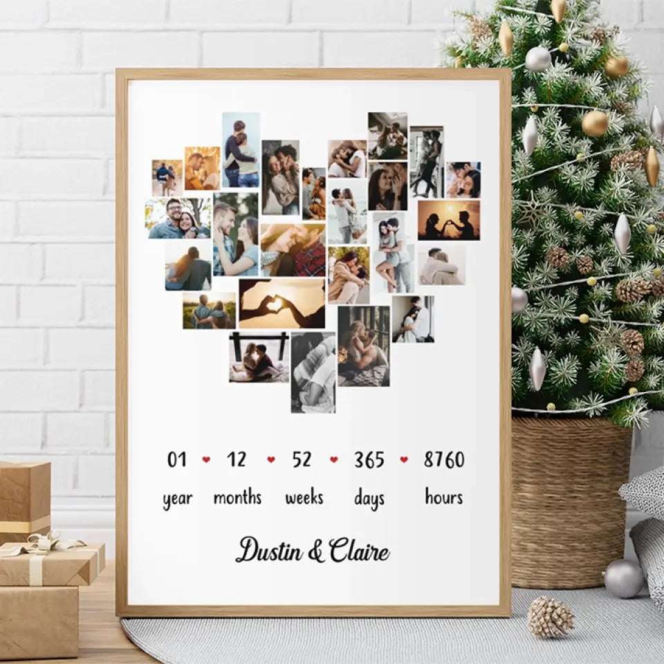 Custom Photo Year Months Weeks Days And Hours Canvas Poster Anniversary Gift For Couples