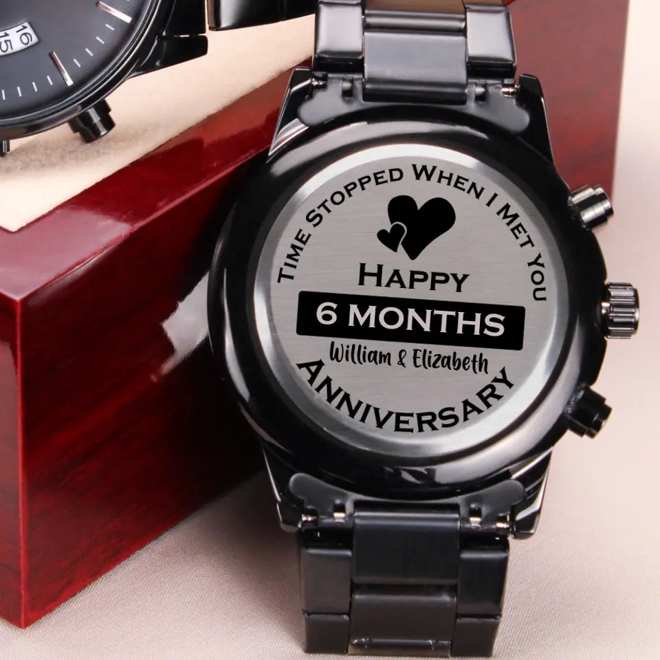 Time Stopped When I Met You - Personalized Engraved Chronograph Watch - 6 Month Anniversary Gift For Him