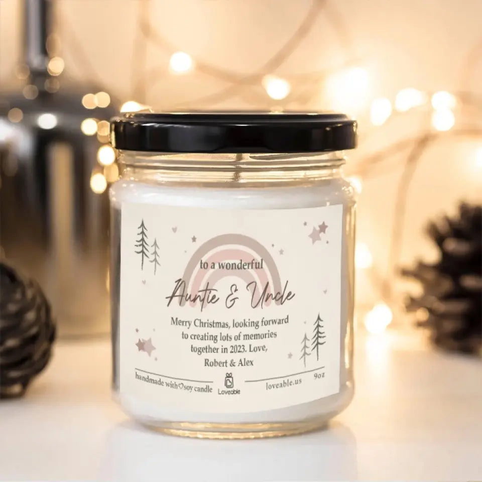 To A Wonderful Auntie & Uncle On Christmas Personalized Scented Candle Xmas Gift For Aunt And Uncle