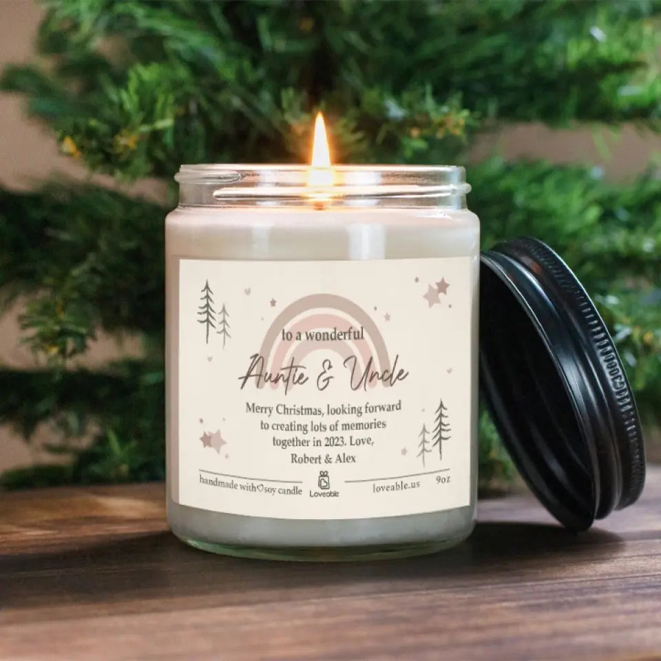 To A Wonderful Auntie & Uncle On Christmas Personalized Scented Candle Xmas Gift For Aunt And Uncle