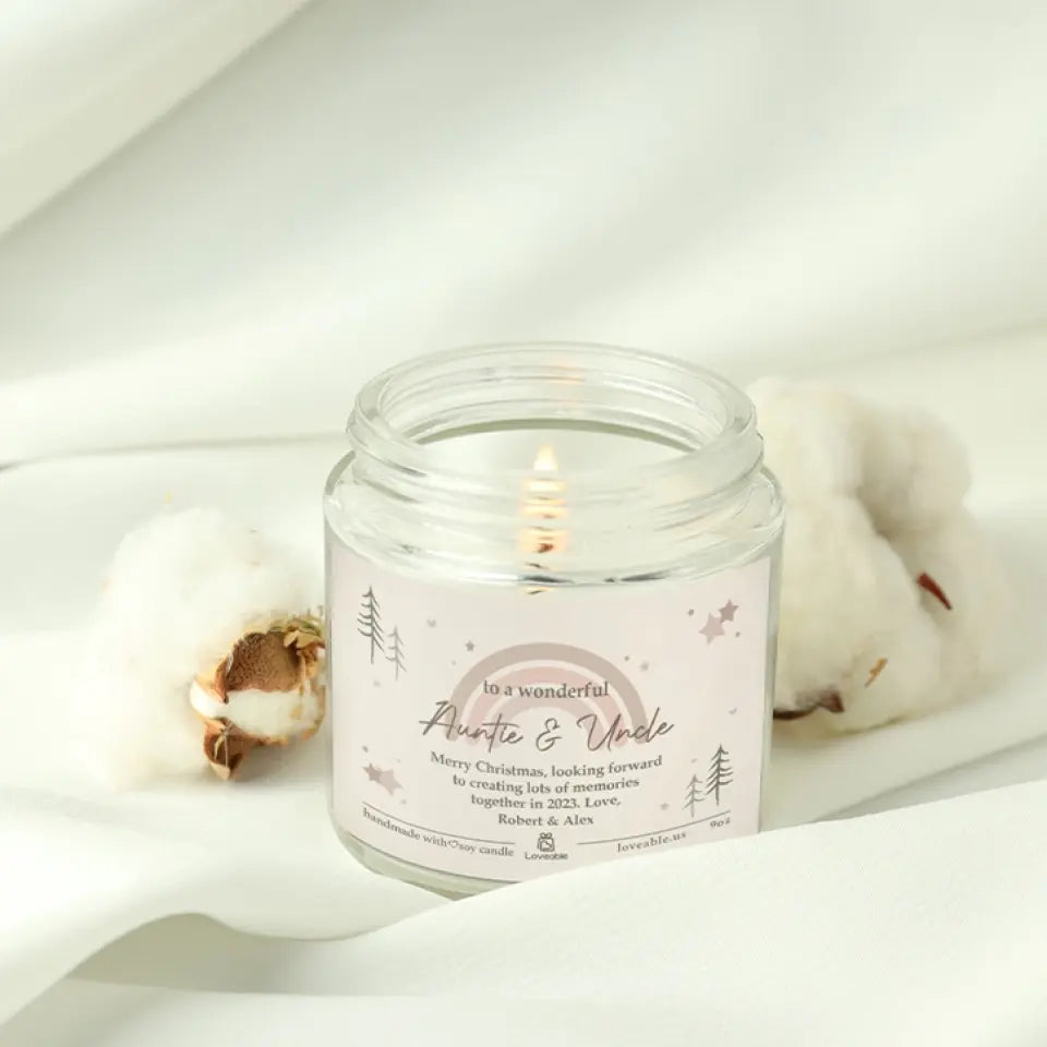 To A Wonderful Auntie & Uncle On Christmas Personalized Scented Candle Xmas Gift For Aunt And Uncle