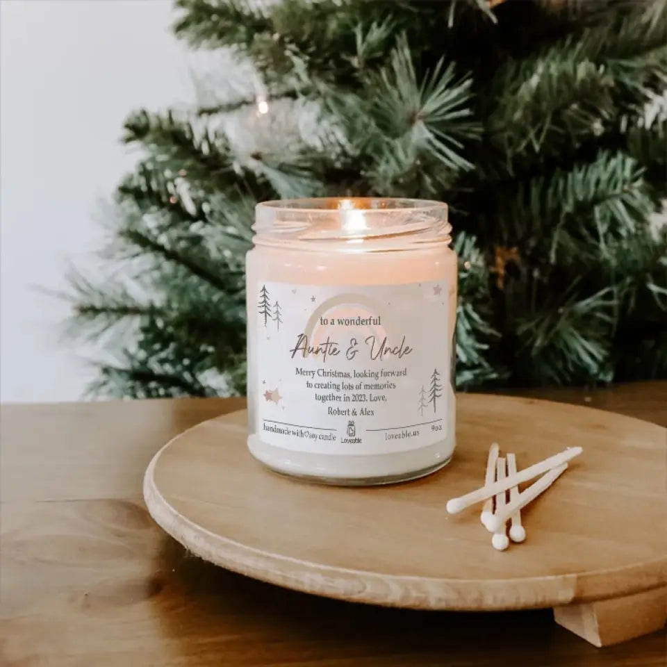 To A Wonderful Auntie & Uncle On Christmas Personalized Scented Candle Xmas Gift For Aunt And Uncle