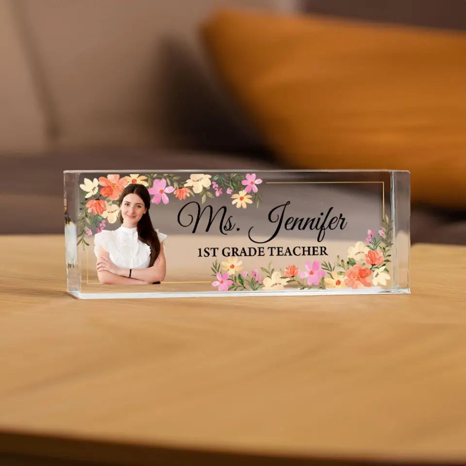 Personalized Teacher Floral Acrylic Name Plate For Desk, Gift For Teacher | 309IHPLNAP198