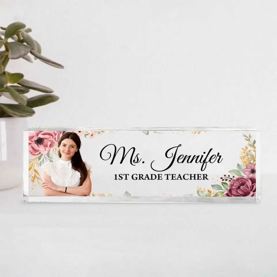 Personalized Teacher Floral Acrylic Name Plate For Desk, Gift For Teacher | 309IHPLNAP198