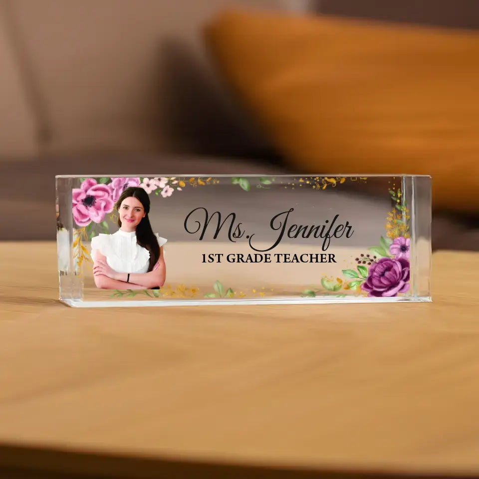 Personalized Teacher Floral Acrylic Name Plate For Desk, Gift For Teacher | 309IHPLNAP198