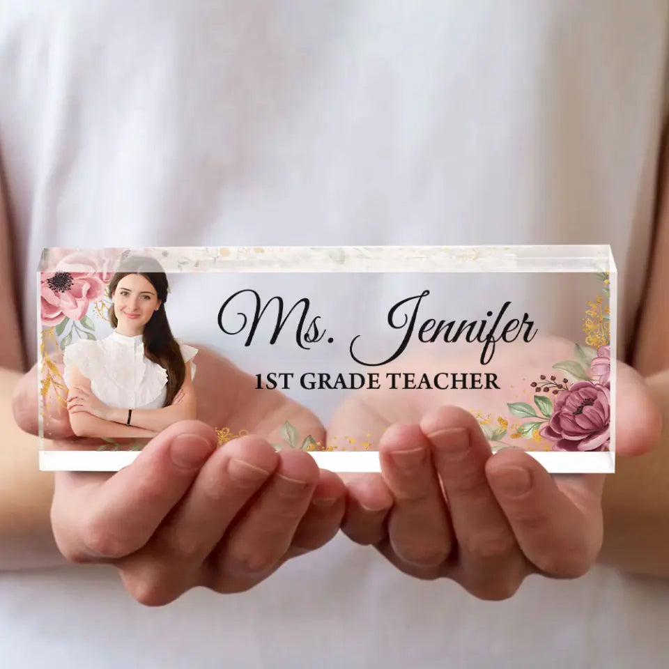 Personalized Teacher Floral Acrylic Name Plate For Desk, Gift For Teacher | 309IHPLNAP198