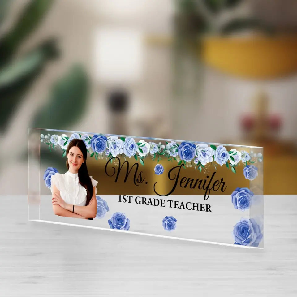 Personalized Teacher Floral Acrylic Name Plate For Desk, Gift For Teacher | 309IHPLNAP198
