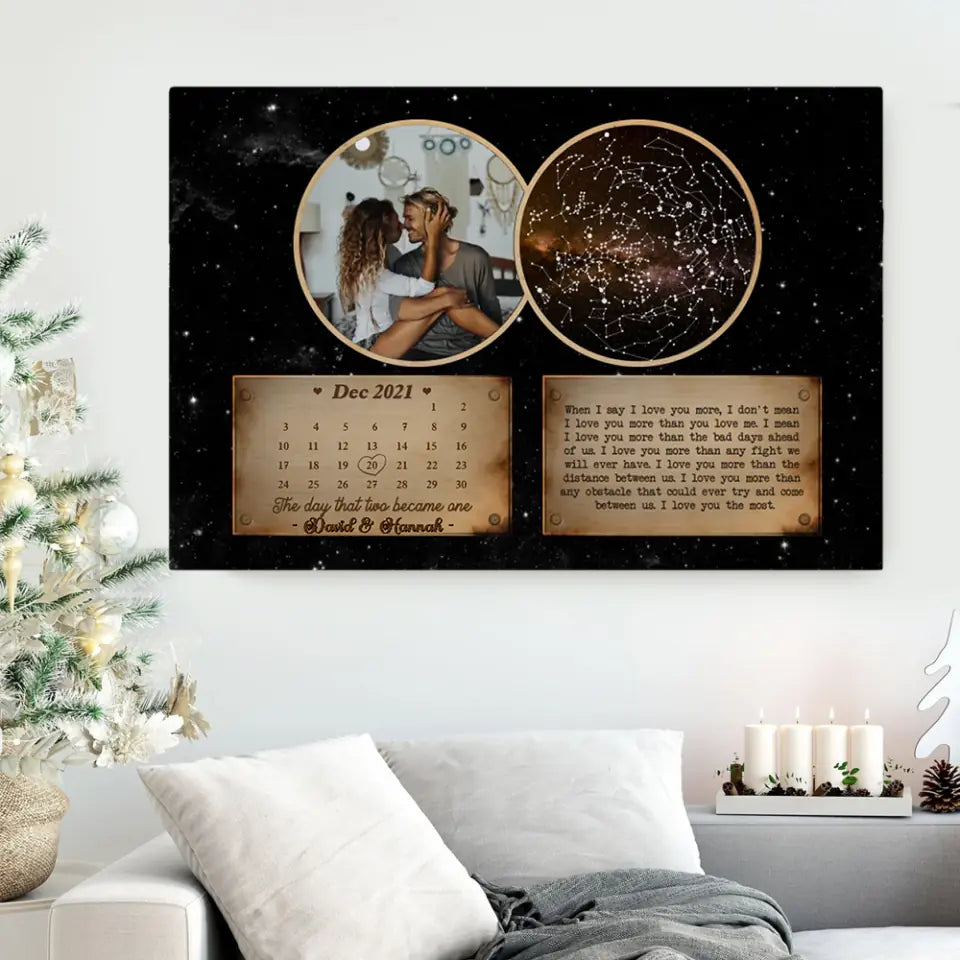 The Day That Two Become One Custom Star Map Canvas Poster Anniversary Gift For Couples